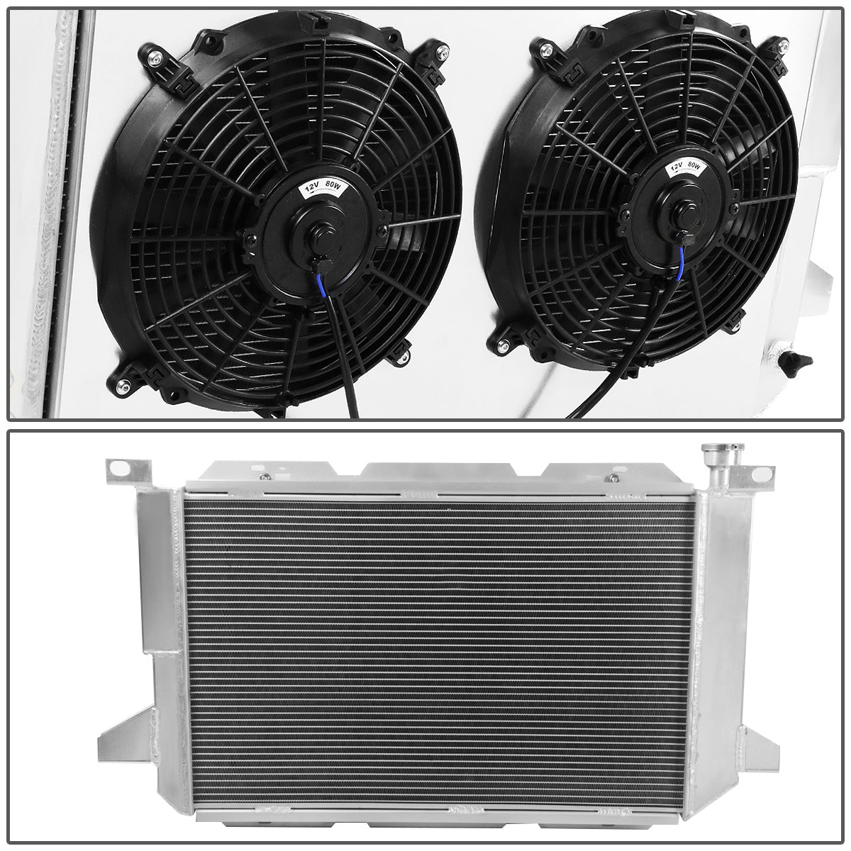 RADIADOR DE ALUMINIO RADIATOR + FAN SHROUD - 3 ROWS - 85-96 FORD F-150, F-250, BRONCO 5.0L V8 - BLACK FANS
