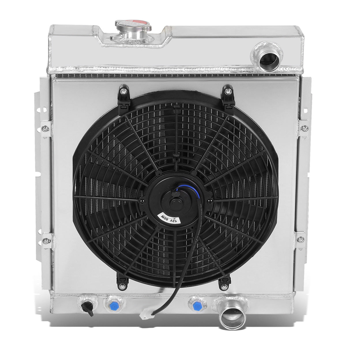 RADIADOR DE ALUMINIO RADIATOR + FAN SHROUD - 3 ROWS - 63-64 FORD FALCON / 1963 FORD FALCON SEDAN DELIVERY / 65-66 FORD MUSTANG / 63-65 MERCURY COMET - BLACK FAN
