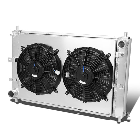 RADIADOR DE ALUMINIO RADIATOR + FAN SHROUD - 3 ROWS - 97-04 FORD MUSTANG V8 - MANUAL TRANSMISSION - BLACK FANS