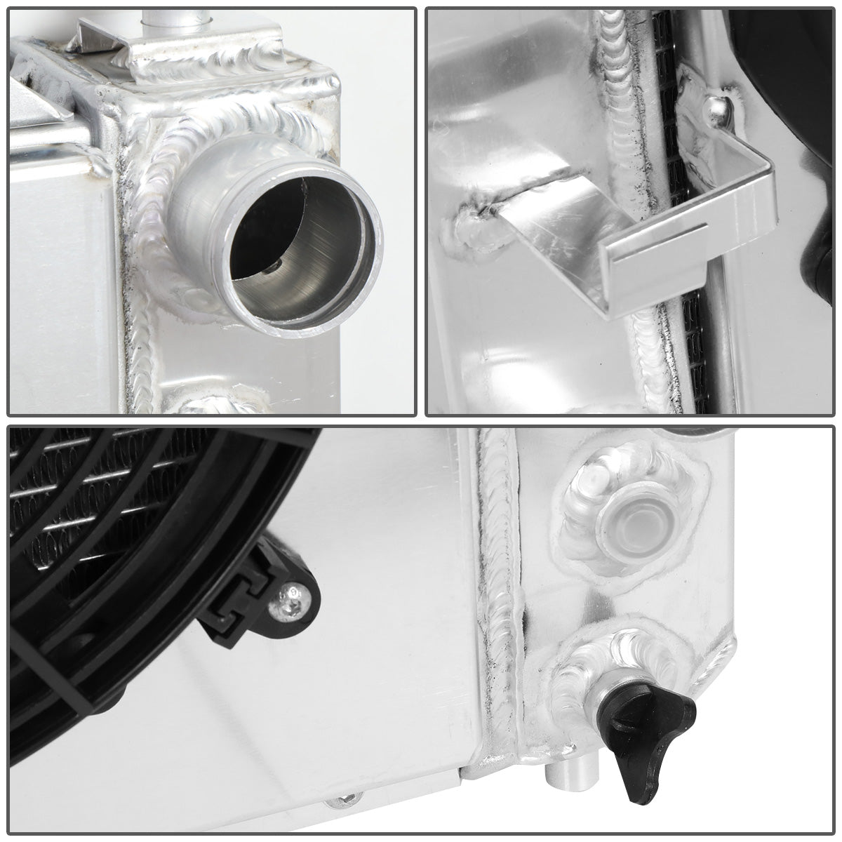 RADIADOR DE ALUMINIO RADIATOR + FAN SHROUD - 3 ROWS - 97-04 FORD MUSTANG V8 - MANUAL TRANSMISSION - BLACK FANS