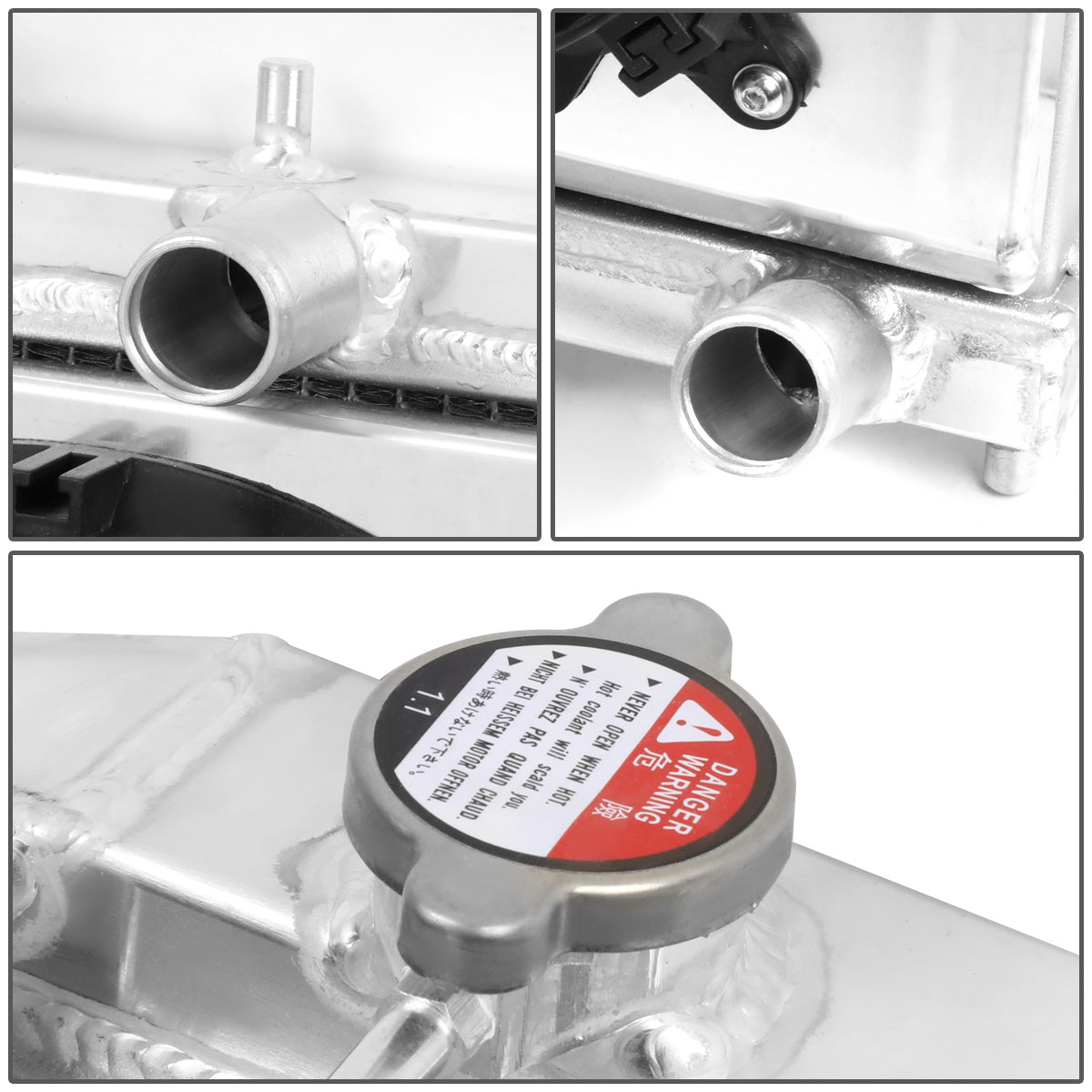 RADIADOR DE ALUMINIO RADIATOR + FAN SHROUD - 2 ROWS - 92-00 HONDA CIVIC / 93-97 DEL SOL / 94-01 ACURA INTEGRA (HALF SIZE) - 42MM - MANUAL TRANSMISSION - BLACK FAN