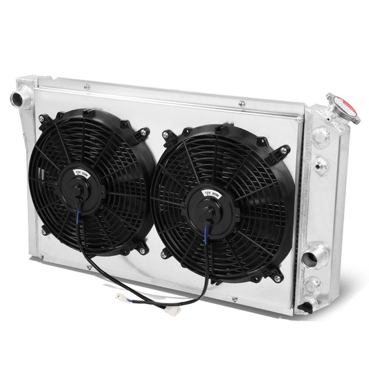 RADIADOR DE ALUMINIO RADIATOR + FAN SHROUD - 3 ROWS - 82-02 CHEVY S10, S10 BLAZER V8 CONVERSION - 84-90 CHEVY CORVETTE - BLACK FANS