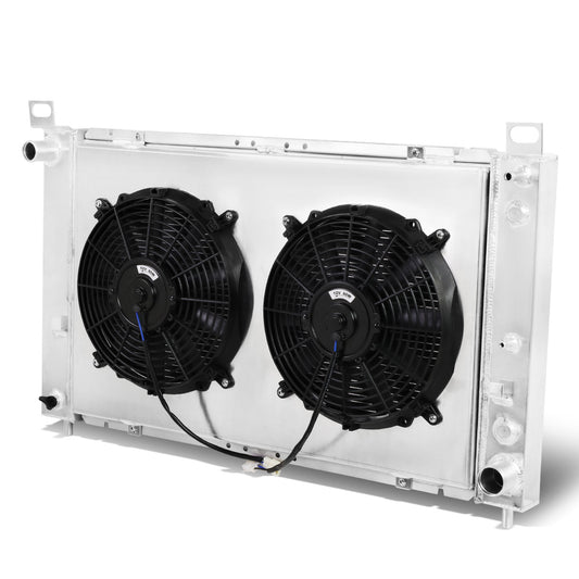 RADIADOR DE ALUMINIO RADIATOR + FAN SHROUD - 2 ROWS - 00-07 GMC YUKON / 00-06 GMC YUKON XL 1500 / 99-06 GMC SIERRA 1500 / 99-00 GMC SIERRA 2500 / 02-05 CADILLAC ESCALADE - FITS AUTOMATIC TRANSMISSION MODELS WITH 4.8L, 5.3L V8 ENGINES ONLY - BLACK FANS