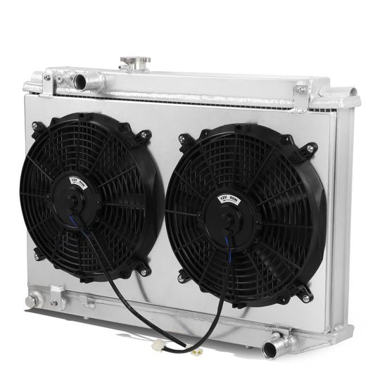 RADIADOR DE ALUMINIO RADIATOR + FAN SHROUD - 2 ROWS - 86-92 TOYOTA SUPRA - MANUAL TRANSMISSION - BLACK FANS