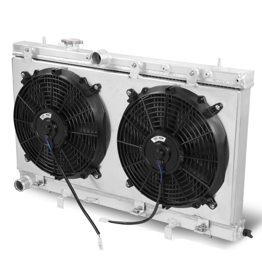 RADIADOR DE ALUMINIO RADIATOR + FAN SHROUD - 2 ROWS - 02-07 SUBARU IMPREZA, WRX, STI 2.0L, 2.5L - MANUAL TRANSMISSION ONLY - BLACK FANS