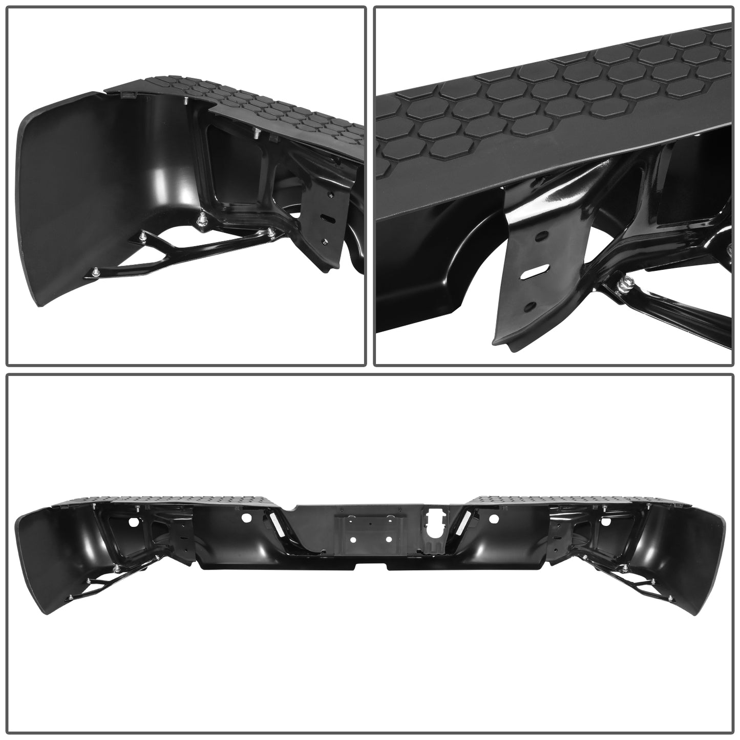 BURRERA TRASERA 09-19 DODGE RAM 1500 - ALSO FITS 19 RAM 1500 CLASSIC - W/ DUAL EXHAUST & W/ BACKUP SENSORS - FITS MODELS W/ DUAL EXHAUST W/ BACKUP SENSORS - BLACK/STEEL