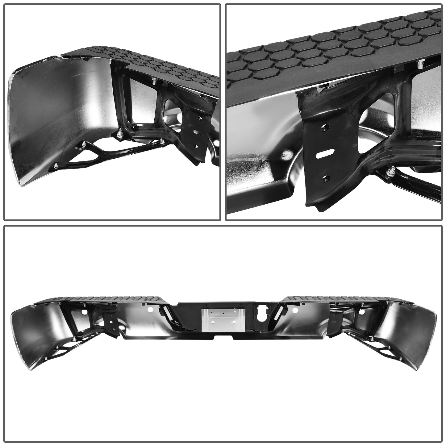 BURRERA TRASERA 09-19 DODGE RAM 1500 - ALSO FITS 19 RAM 1500 CLASSIC - W/ DUAL EXHAUST & W/ BACKUP SENSORS - FITS MODELS W/ DUAL EXHAUST W/ BACKUP SENSORS - CHROME/STEEL