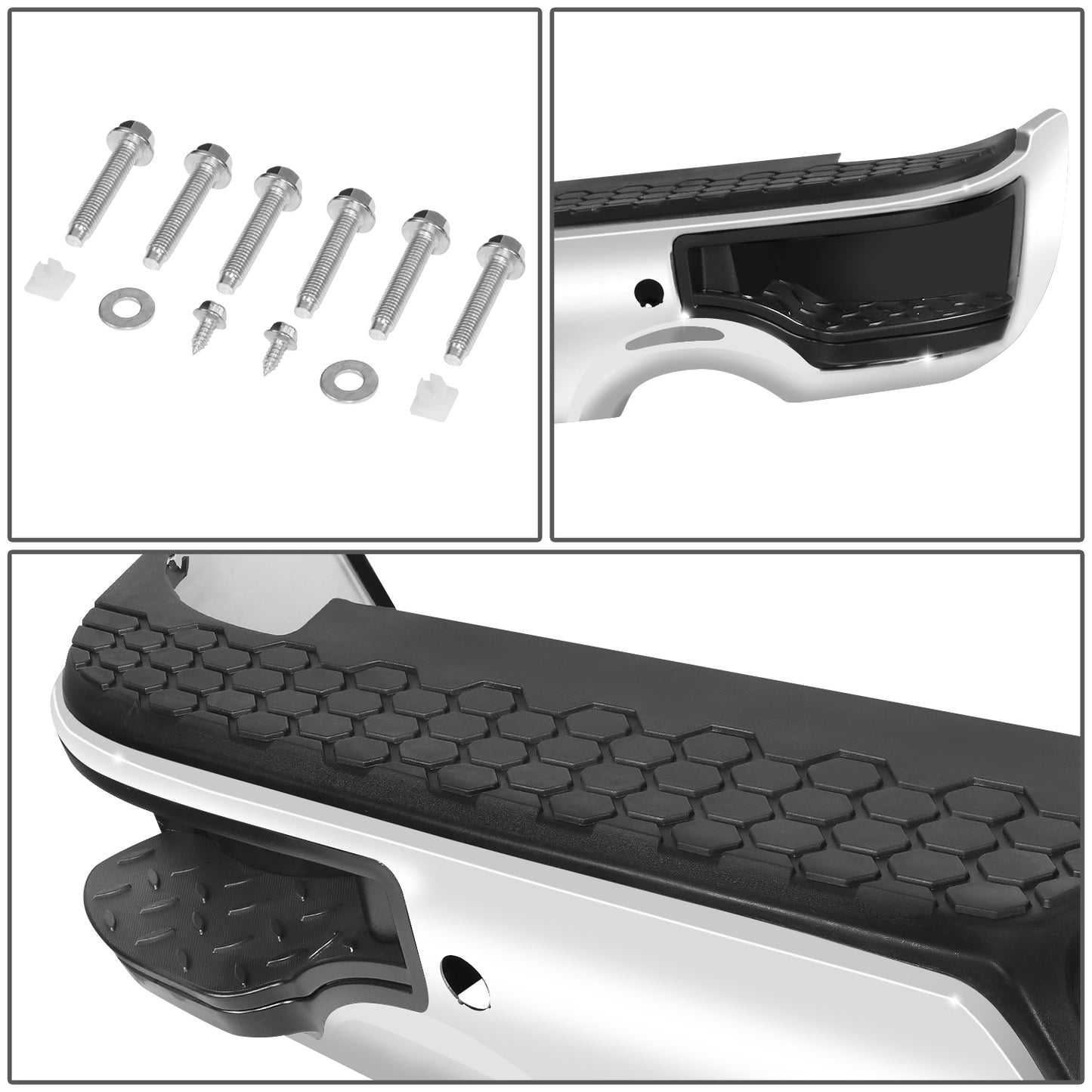 BURRERA TRASERA 09-10 DODGE RAM 1500 / 11-18 RAM 1500 / 19-23 RAM 1500 CLASSIC - WITH SENSOR HOLE,WITH DUAL EXHAUST CUTOUTS - CHROME