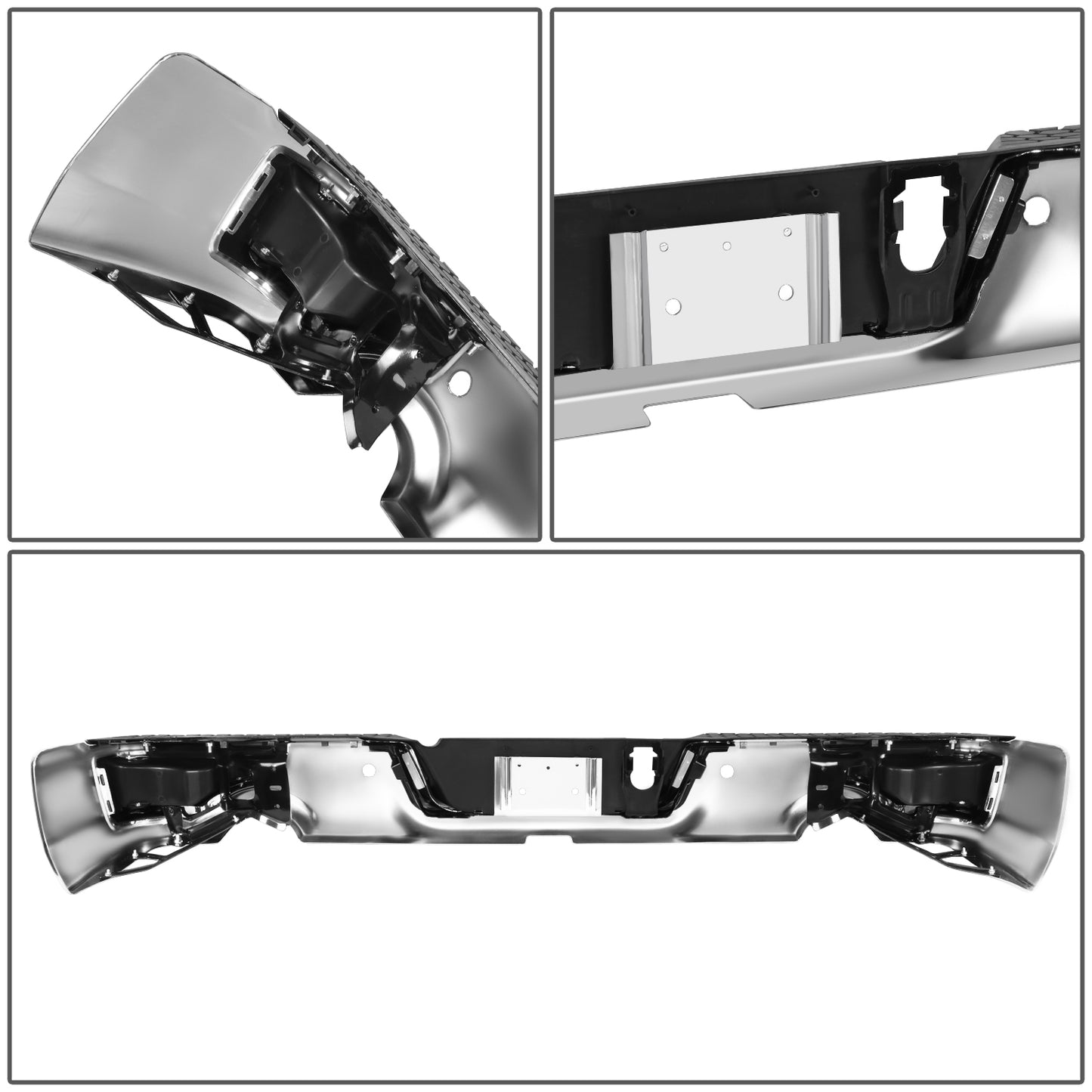 BURRERA TRASERA 09-10 DODGE RAM 1500 / 11-18 RAM 1500 / 19-23 RAM 1500 CLASSIC - WITH SENSOR HOLE,WITH DUAL EXHAUST CUTOUTS - CHROME