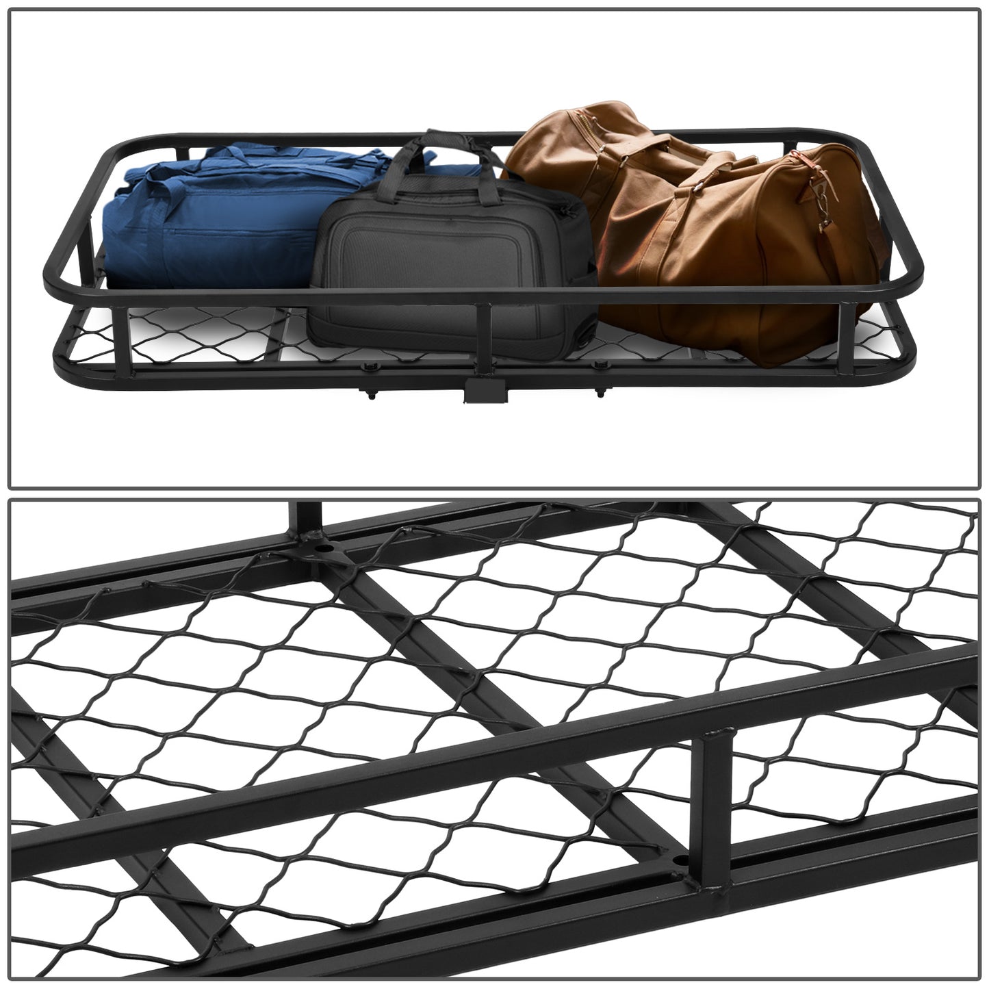 PORTAEQUIPAJE CARGO CARRIERS - UNIVERSAL - FITS VEHICLES WITH 2" TOW RECEIVER - OVERALL DIMENSIONS: 48" WIDE X 25.5" X 6" H - CARBON STEEL - POWDERCOATED BLACK
