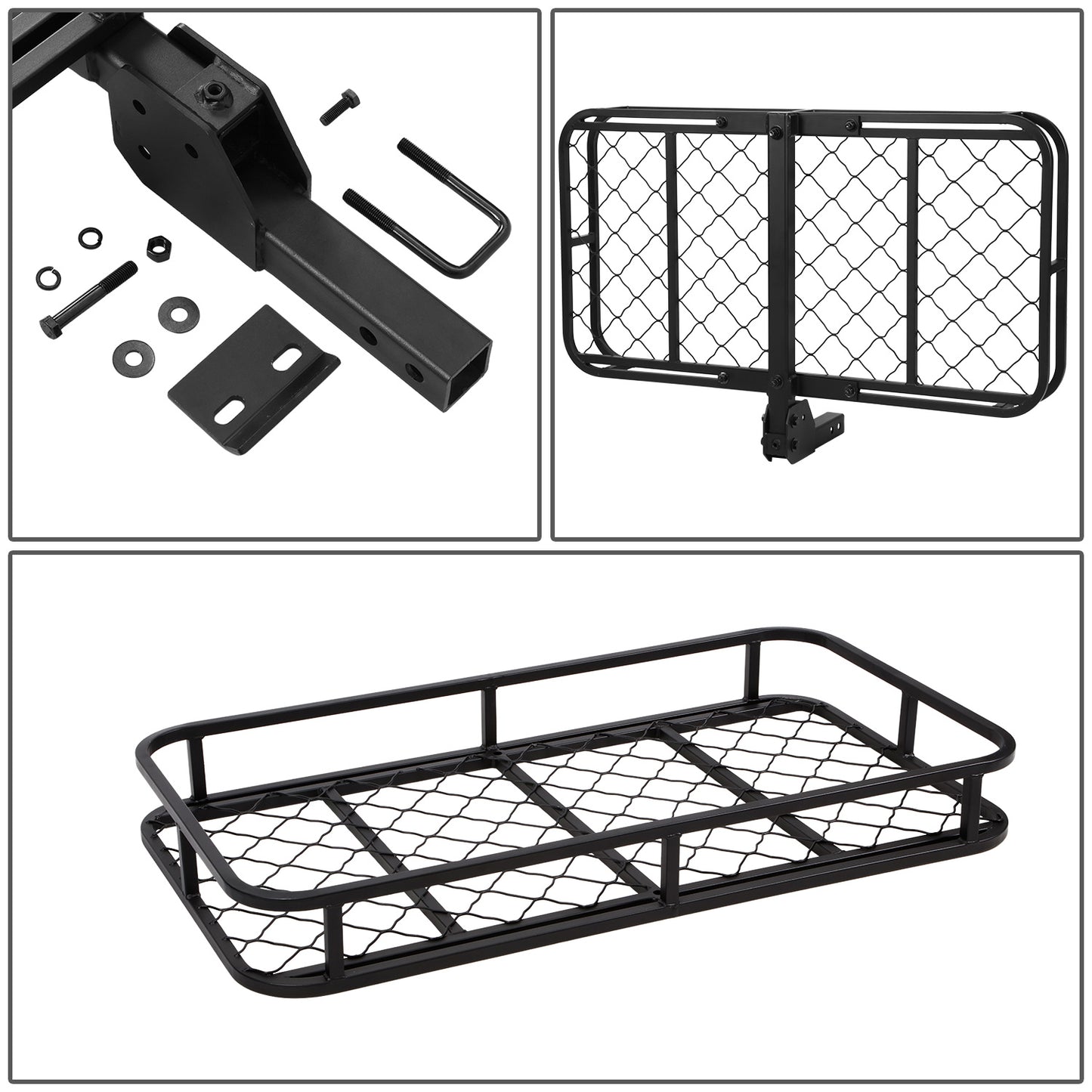 PORTAEQUIPAJE CARGO CARRIERS - UNIVERSAL - FITS VEHICLES WITH 2" TOW RECEIVER - OVERALL DIMENSIONS: 48" WIDE X 25.5" X 6" H - CARBON STEEL - POWDERCOATED BLACK
