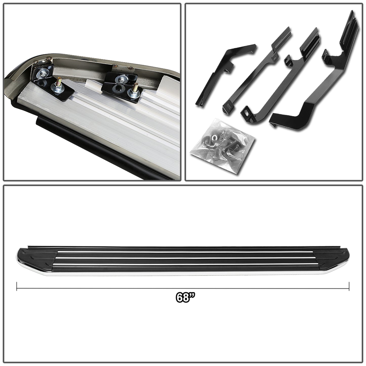ESTRIBOS ALUMINUM - 6" - 13-17 HYUNDAI SANTA FE - DOES NOT FIT XL MODELS - METALLIC / BLACK