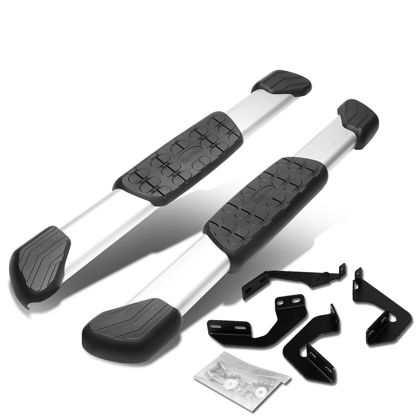 ESTRIBOS ALUMINUM - 5" - 07-17 TOYOTA TUNDRA 2-DOOR STANDARD CAB - OE STYLE - SILVER / BLACK