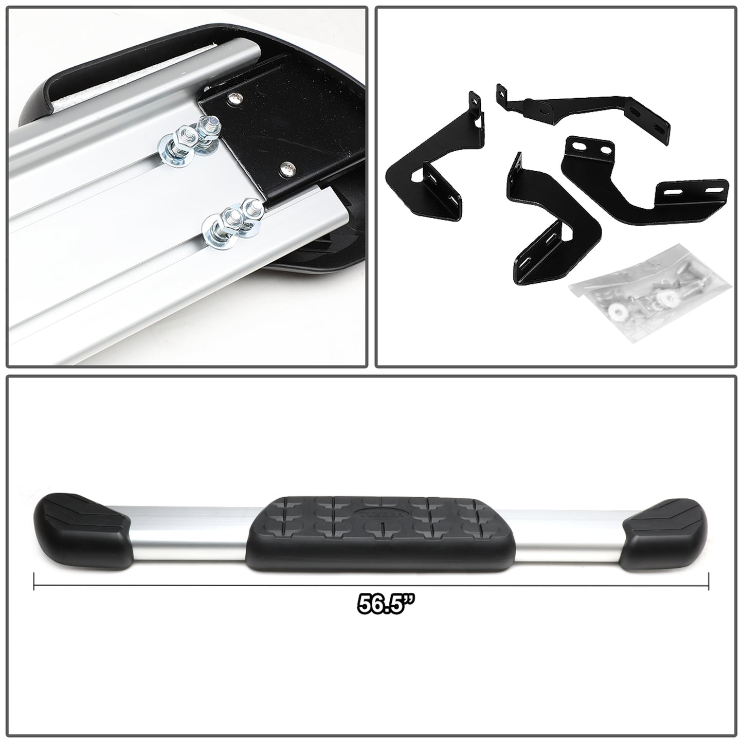 ESTRIBOS ALUMINUM - 5" - 07-17 TOYOTA TUNDRA 2-DOOR STANDARD CAB - OE STYLE - SILVER / BLACK