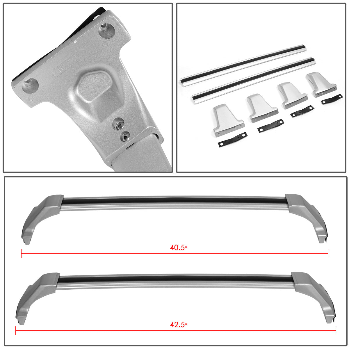 PORTAEQUIPAJE ROOF RACK CROSS BARS - 17-19 CADILLAC XT5 - BOLTS ONTO OEM ROOF RAILS ONLY - SILVER