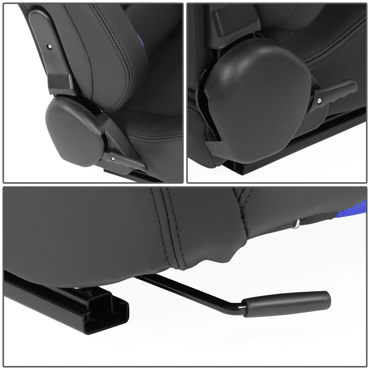 ASIENTOS RACING BLACK RED PVC - WITH SINGLE ADJUSTOR & DOUBLE SLIDER- VEHICLES WITH AFTERMARKET SEAT BRACKET; CAN ACCOMODATE SEAT OVERALL DIMENSIONS