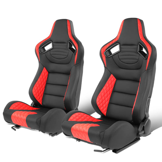 ASIENTOS RACING BLACK RED PVC - WITH SINGLE ADJUSTOR & DOUBLE SLIDER- VEHICLES WITH AFTERMARKET SEAT BRACKET; CAN ACCOMODATE SEAT OVERALL DIMENSIONS