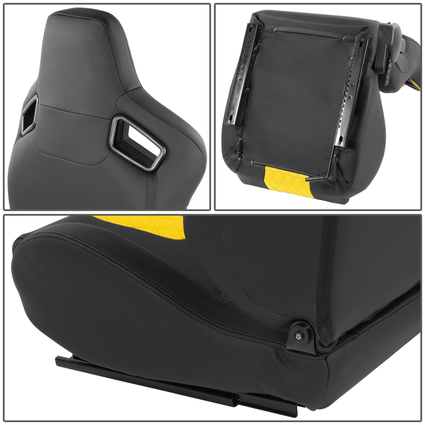 ASIENTOS RACING BLACK RED PVC - WITH SINGLE ADJUSTOR & DOUBLE SLIDER- VEHICLES WITH AFTERMARKET SEAT BRACKET; CAN ACCOMODATE SEAT OVERALL DIMENSIONS