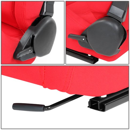 ASIENTOS RACING PINEAPPLE FABRIC*ALL IN BLACK + RED STITCHING (YOU CAN CHANGE THE COLOR)*STEEL SEAT FRAME & MEMORY FOAM*BLACK SAFETY BELT HOLES*WITH SINGLE ADJUSTOR & SINGLE SLIDER