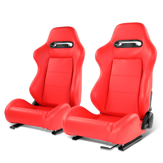 ASIENTOS RACING PVC*ALL IN BLACK + RED STITCHING (YOU CAN CHANGE THE COLOR)*STEEL SEAT FRAME & MEMORY FOAM*BLACK SAFETY BELT HOLES*WITH SINGLE ADJUSTOR & SINGLE SLIDER