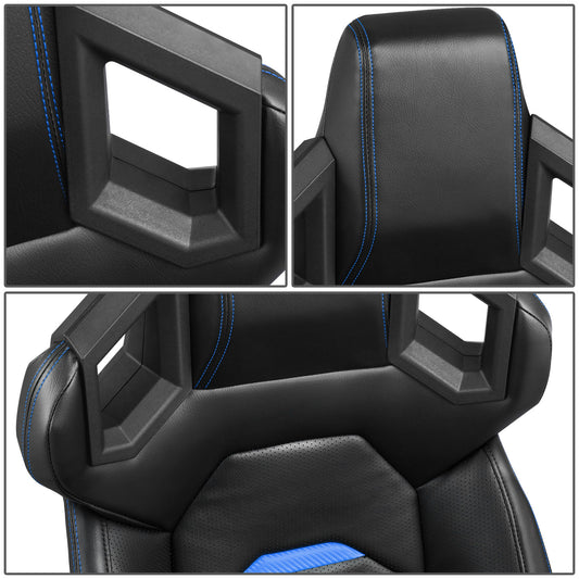 ASIENTOS RACING BLACK PVC + BLACK CARBON LOOKING LEATHER + LIGHT EDGE*STEEL SEAT FRAME & MEMORY FOAM*BLACK SAFETY BELT HOLES*WITH SINGLE ADJUSTOR & DOUBLE SLIDER
