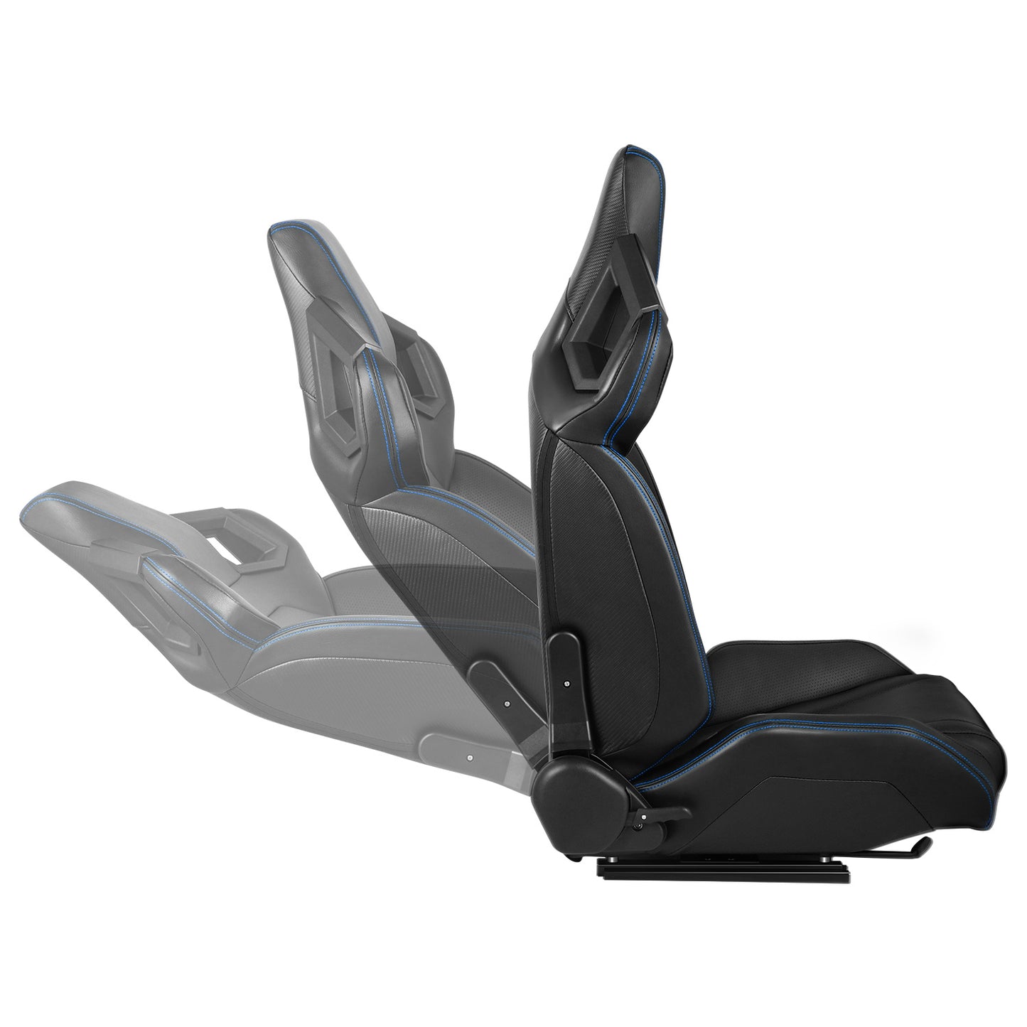 ASIENTOS RACING BLACK PVC + BLACK CARBON LOOKING LEATHER + LIGHT EDGE*STEEL SEAT FRAME & MEMORY FOAM*BLACK SAFETY BELT HOLES*WITH SINGLE ADJUSTOR & DOUBLE SLIDER