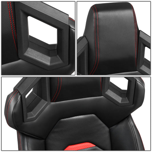ASIENTOS RACING BLACK PVC + BLACK CARBON LOOKING LEATHER + LIGHT EDGE*STEEL SEAT FRAME & MEMORY FOAM*BLACK SAFETY BELT HOLES*WITH SINGLE ADJUSTOR & DOUBLE SLIDER