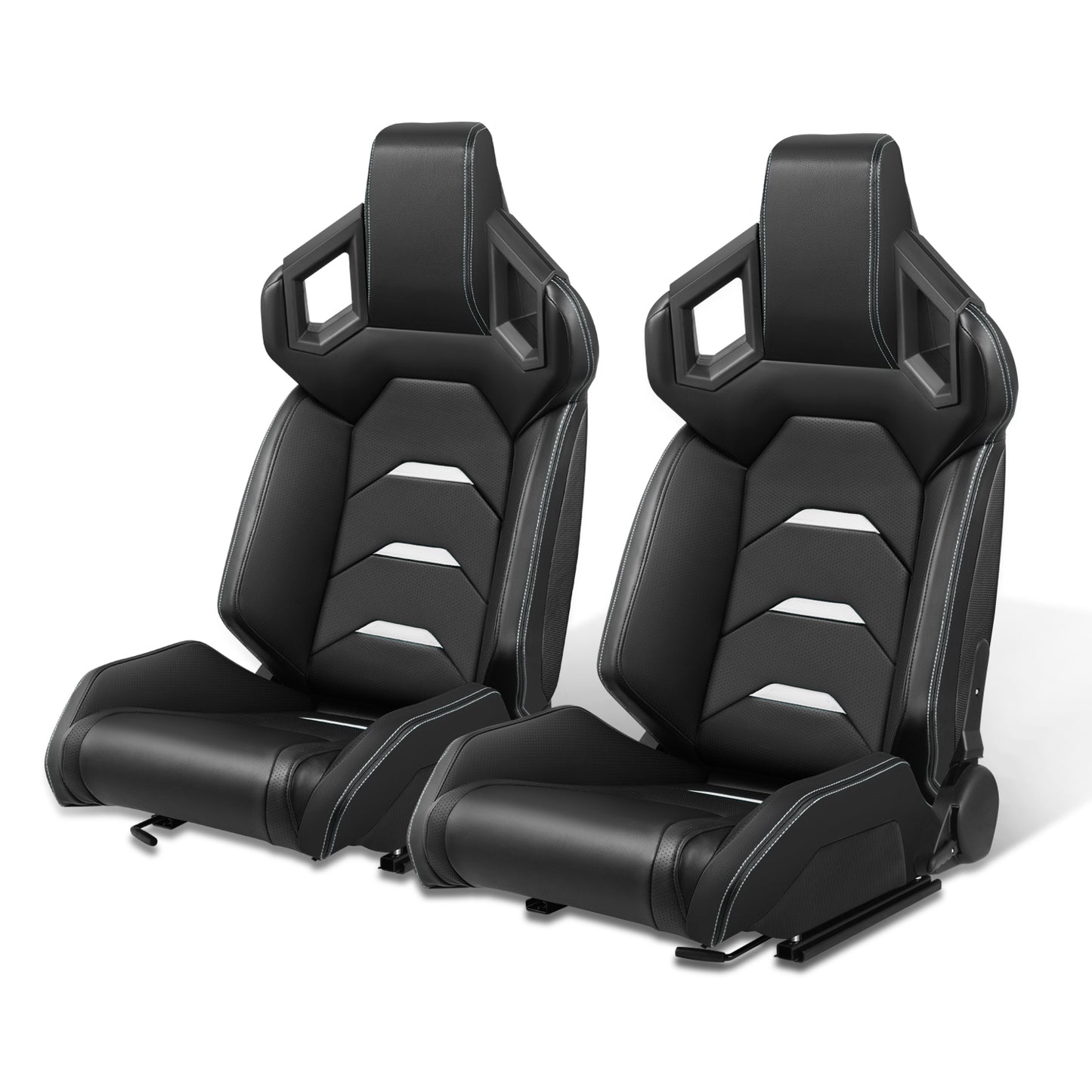 ASIENTOS RACING BLACK PVC + BLACK CARBON LOOKING LEATHER + LIGHT EDGE*STEEL SEAT FRAME & MEMORY FOAM*BLACK SAFETY BELT HOLES*WITH SINGLE ADJUSTOR & DOUBLE SLIDER