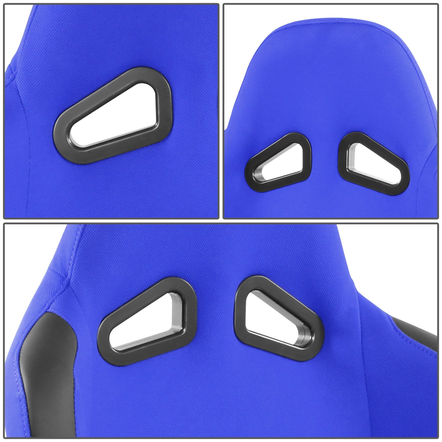 ASIENTOS RACING PINEAPPLE FABRIC + PVC PATCHES*MAIN IN BLUE + PATCHES BLACK (YOU CAN CHANGE THE COLOR)*STEEL SEAT FRAME & MEMORY FOAM*BLACK SAFETY BELT HOLES*WITH SINGLE SLIDER
