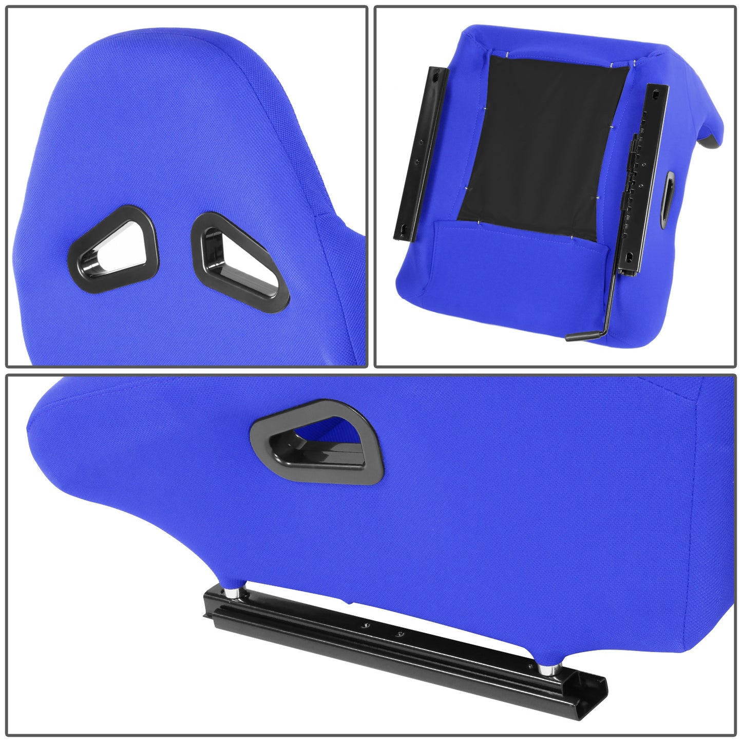 ASIENTOS RACING PINEAPPLE FABRIC + PVC PATCHES*MAIN IN BLUE + PATCHES BLACK (YOU CAN CHANGE THE COLOR)*STEEL SEAT FRAME & MEMORY FOAM*BLACK SAFETY BELT HOLES*WITH SINGLE SLIDER