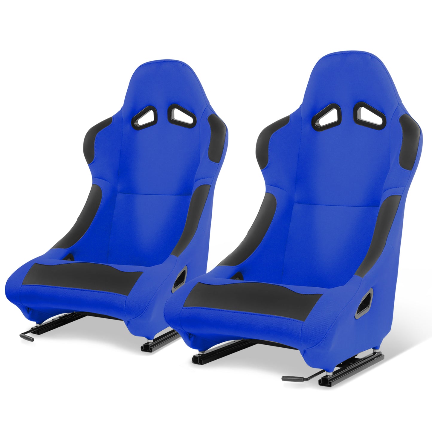 ASIENTOS RACING PINEAPPLE FABRIC + PVC PATCHES*MAIN IN BLUE + PATCHES BLACK (YOU CAN CHANGE THE COLOR)*STEEL SEAT FRAME & MEMORY FOAM*BLACK SAFETY BELT HOLES*WITH SINGLE SLIDER