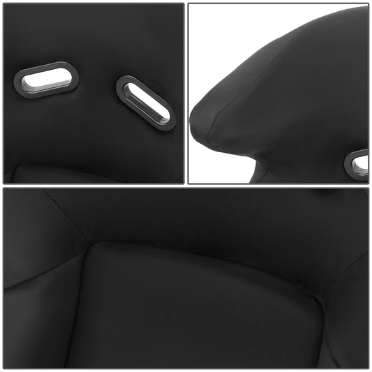 ASIENTOS RACING (ONE SIDE ONLY) *SUEDE*ALL IN BLACK (YOU CAN CHANGE THE COLOR)*FIBERGLASS & MEMORY FOAM*BLACK SAFETY BELT HOLES*WITH DOUBLE SLIDER