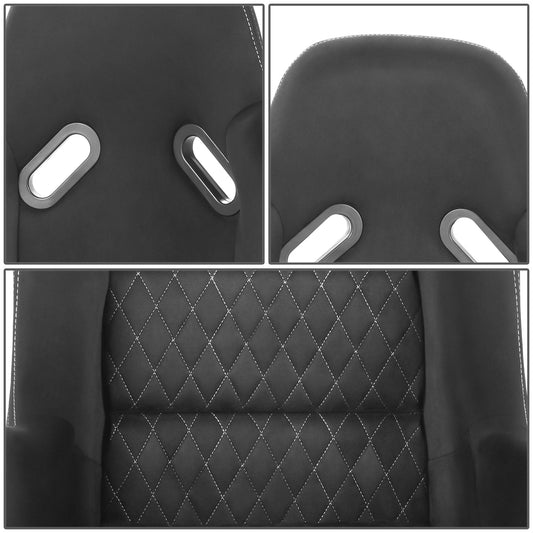 ASIENTOS RACING SUEDE*ALL IN BLACK + ORANGE STITCHING (YOU CAN CHANGE THE COLOR)*FIBERGLASS & MEMORY FOAM*BLACK SAFETY BELT HOLES*WITH DOUBLE SLIDER