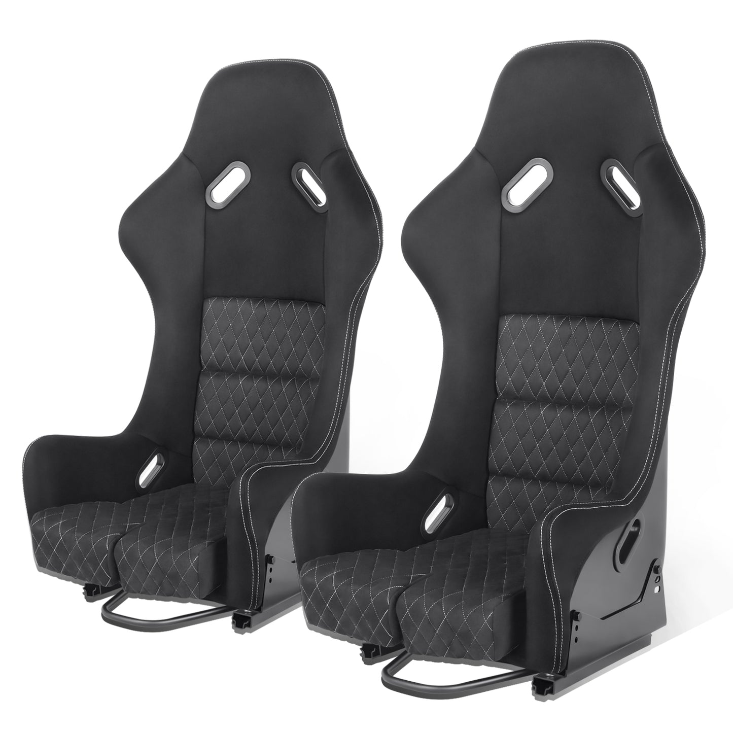 ASIENTOS RACING SUEDE*ALL IN BLACK + ORANGE STITCHING (YOU CAN CHANGE THE COLOR)*FIBERGLASS & MEMORY FOAM*BLACK SAFETY BELT HOLES*WITH DOUBLE SLIDER