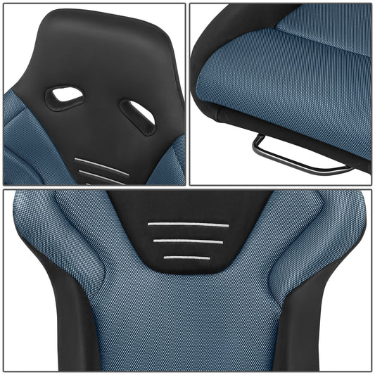 ASIENTOS RACING FABRIC*BLACK & BLUE (YOU CAN CHANGE THE COLOR)*FIBERGLASS & MEMORY FOAM*BLACK SAFETY BELT HOLES*WITH DOUBLE SLIDER
