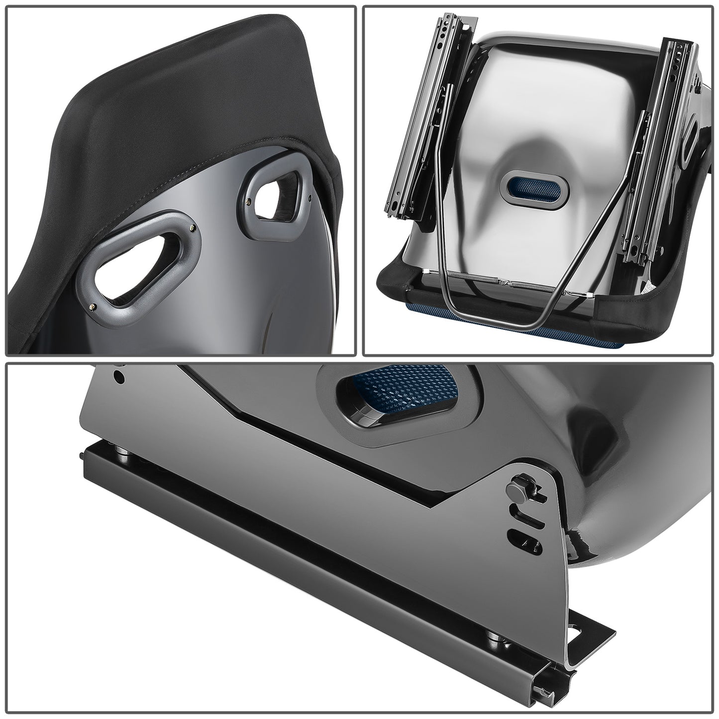 ASIENTOS RACING FABRIC*BLACK & BLUE (YOU CAN CHANGE THE COLOR)*FIBERGLASS & MEMORY FOAM*BLACK SAFETY BELT HOLES*WITH DOUBLE SLIDER