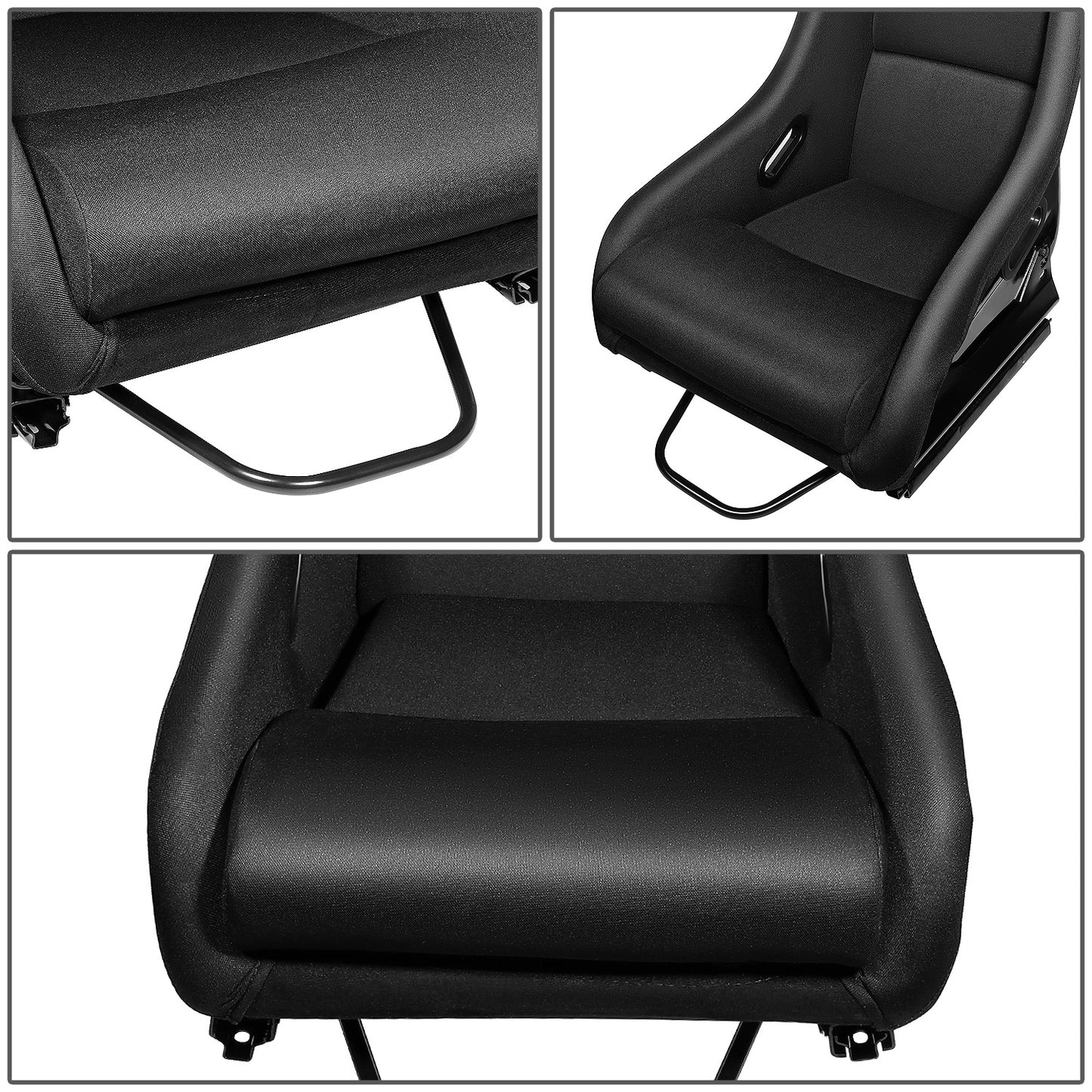 ASIENTOS RACING BUCKET - FABRIC - FIBERGLASS FRAME - W/ SLIDER - BLACK