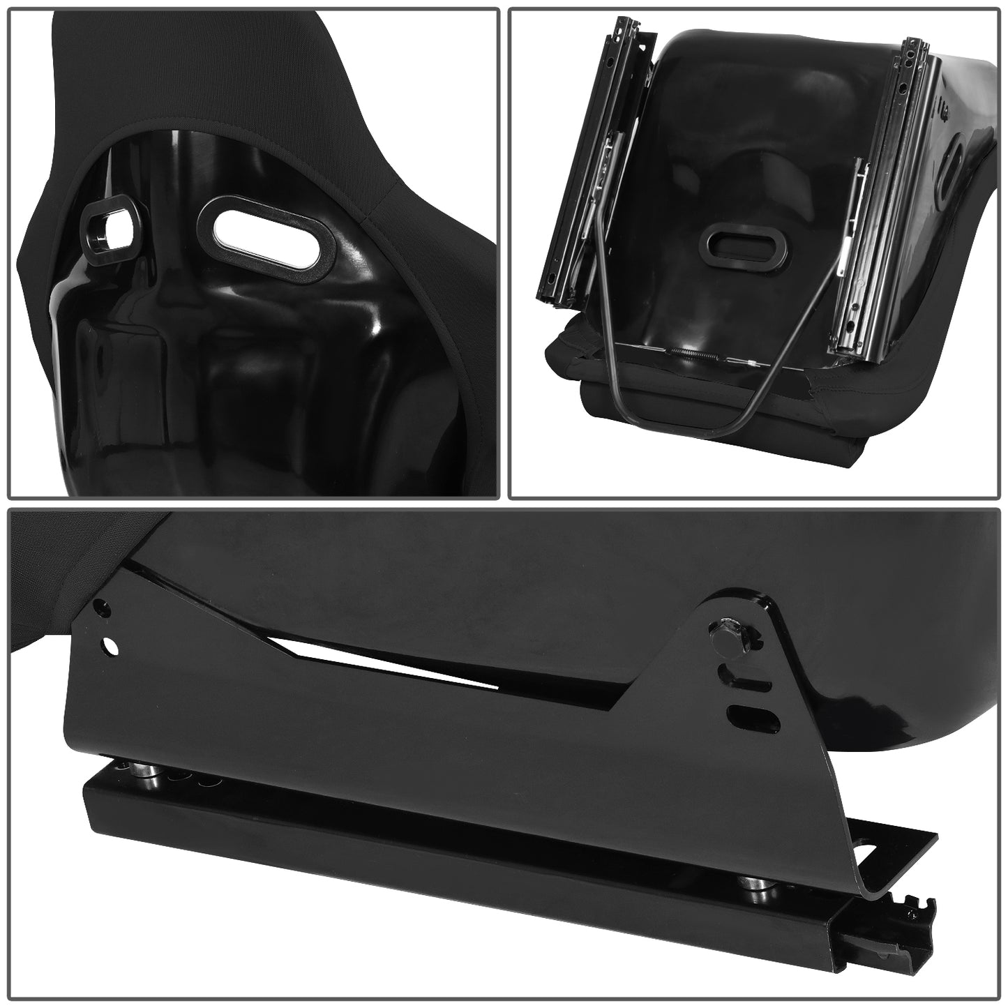 ASIENTOS RACING BUCKET - FABRIC - FIBERGLASS FRAME - W/ SLIDER - BLACK