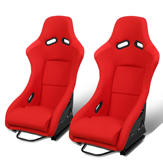 ASIENTOS RACING BUCKET - FABRIC - FIBERGLASS FRAME - W/ SLIDER - RED