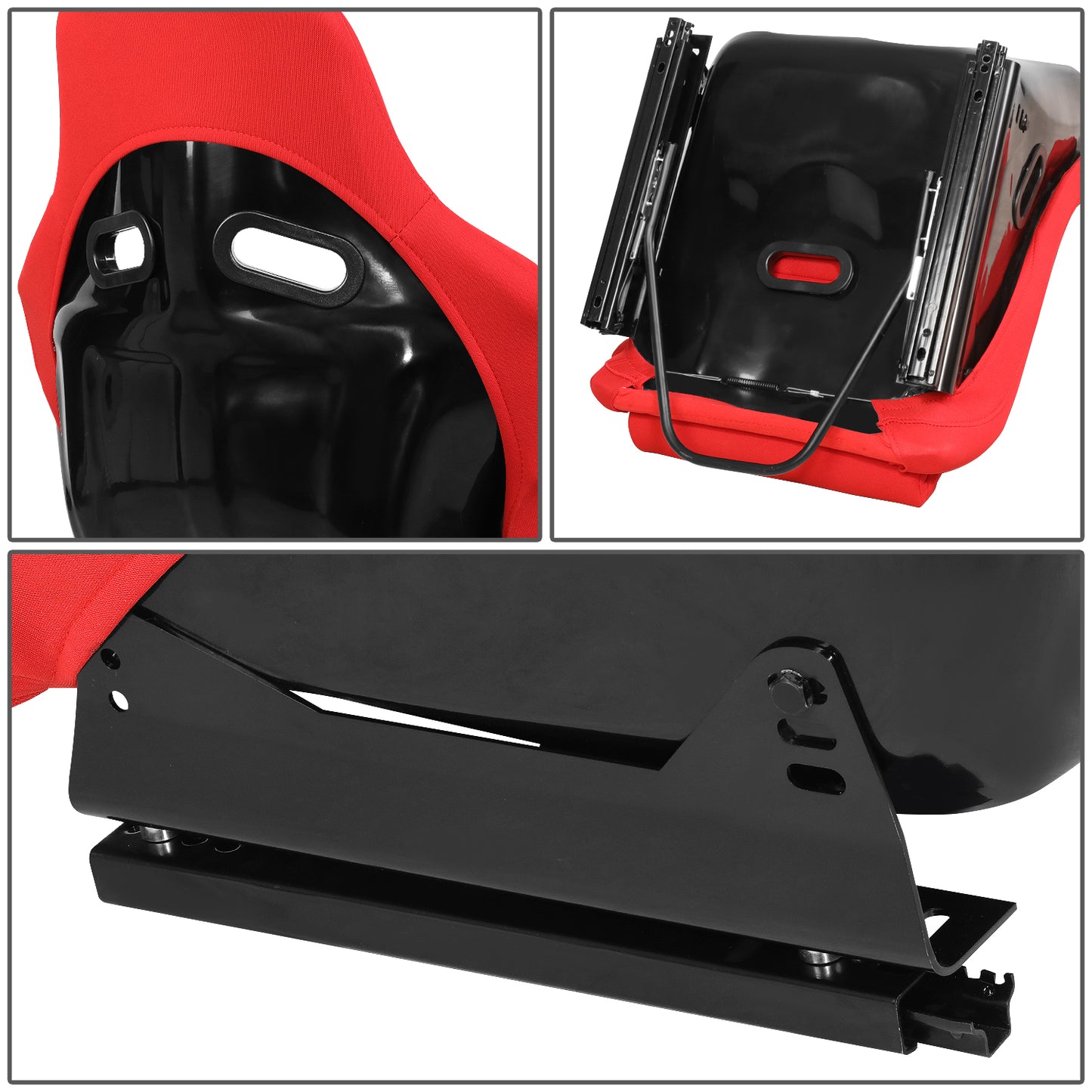 ASIENTOS RACING BUCKET - FABRIC - FIBERGLASS FRAME - W/ SLIDER - RED