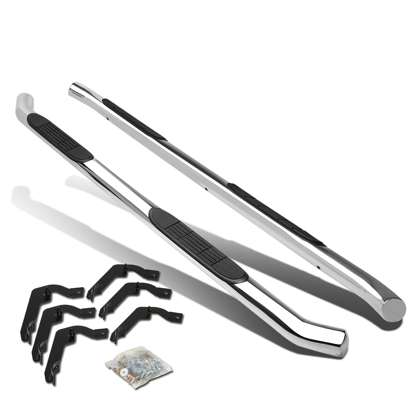 ESTRIBOS 3" - ROUND - 45 DEG - 07-16 CHEVY SILVERADO / GMC SIERRA HD - EXTENDED CAB - SILVER