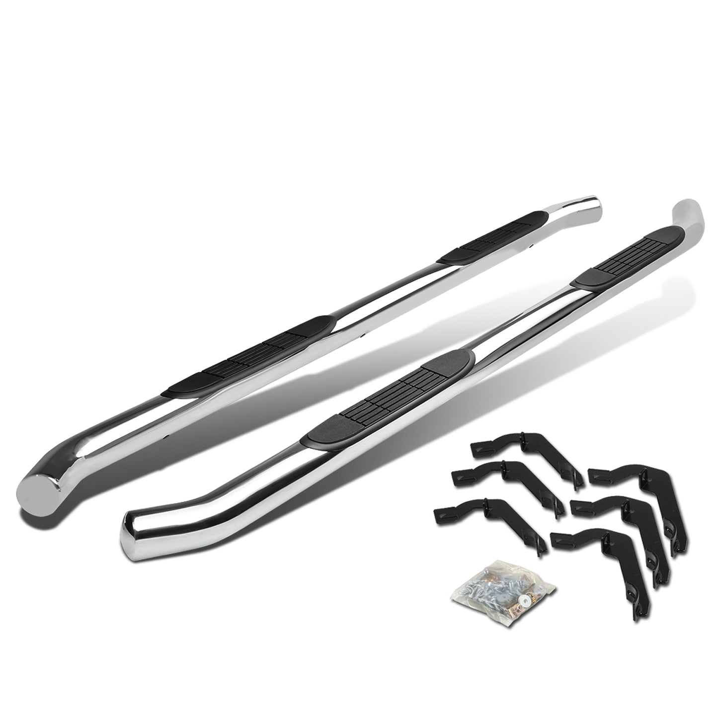 ESTRIBOS 3" - ROUND - 45 DEG - 07-16 CHEVY SILVERADO / GMC SIERRA HD - EXTENDED CAB - SILVER