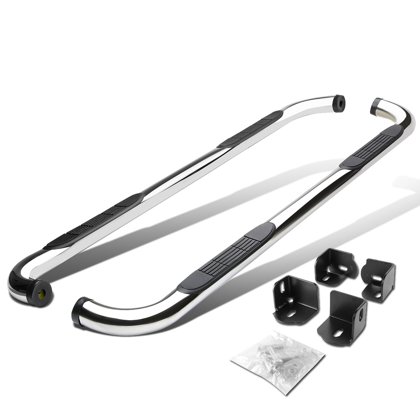 ESTRIBOS 3" - ROUND - 90 DEG - 04-12 CHEVY COLORADO, GMC CANYON / 06-08 ISUZU I-SERIES PICKUP - EXTENDED CAB - SILVER