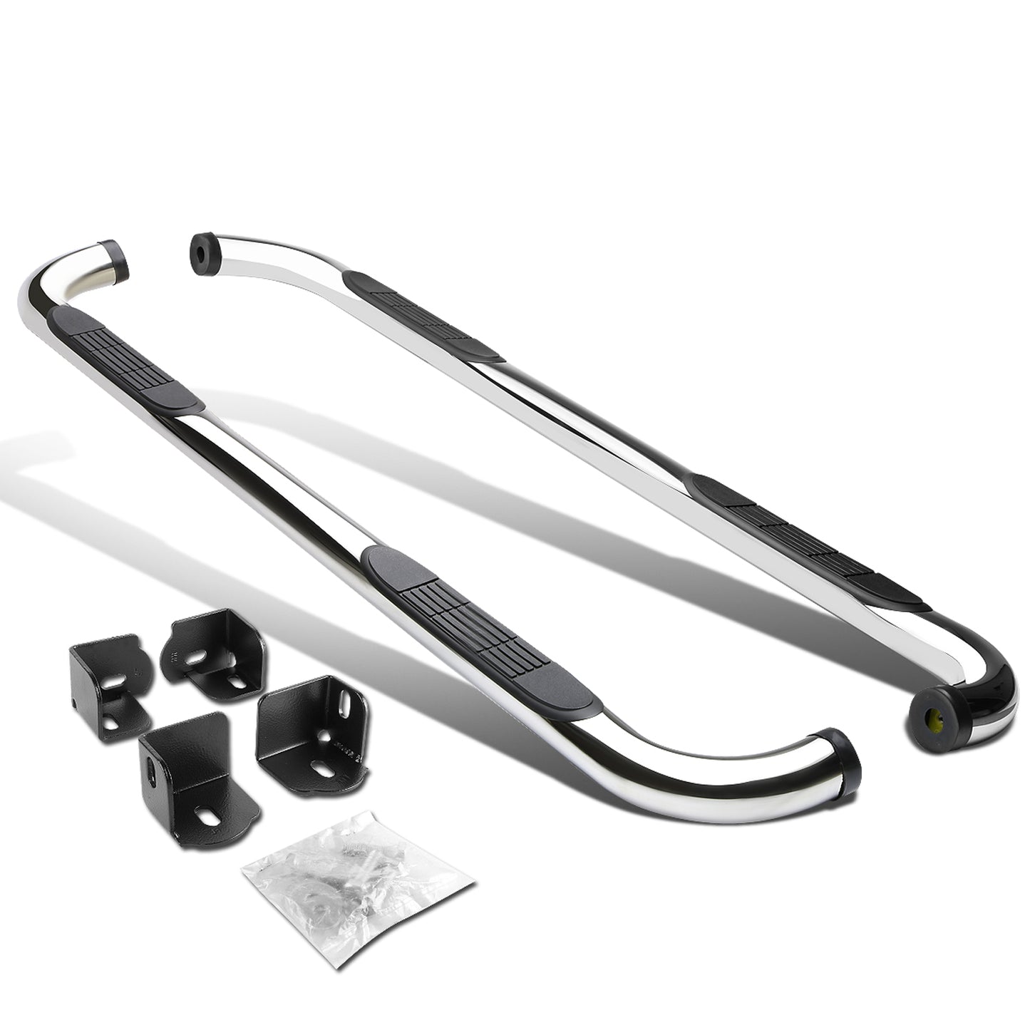 ESTRIBOS 3" - ROUND - 90 DEG - 04-12 CHEVY COLORADO, GMC CANYON / 06-08 ISUZU I-SERIES PICKUP - EXTENDED CAB - SILVER