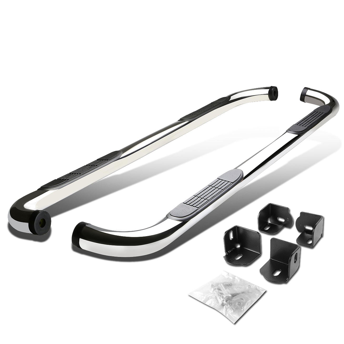 ESTRIBOS 3" - ROUND - 90 DEG - 04-12 CHEVY COLORADO, GMC CANYON / 06-08 ISUZU I-SERIES PICKUP - EXTENDED CAB - SILVER