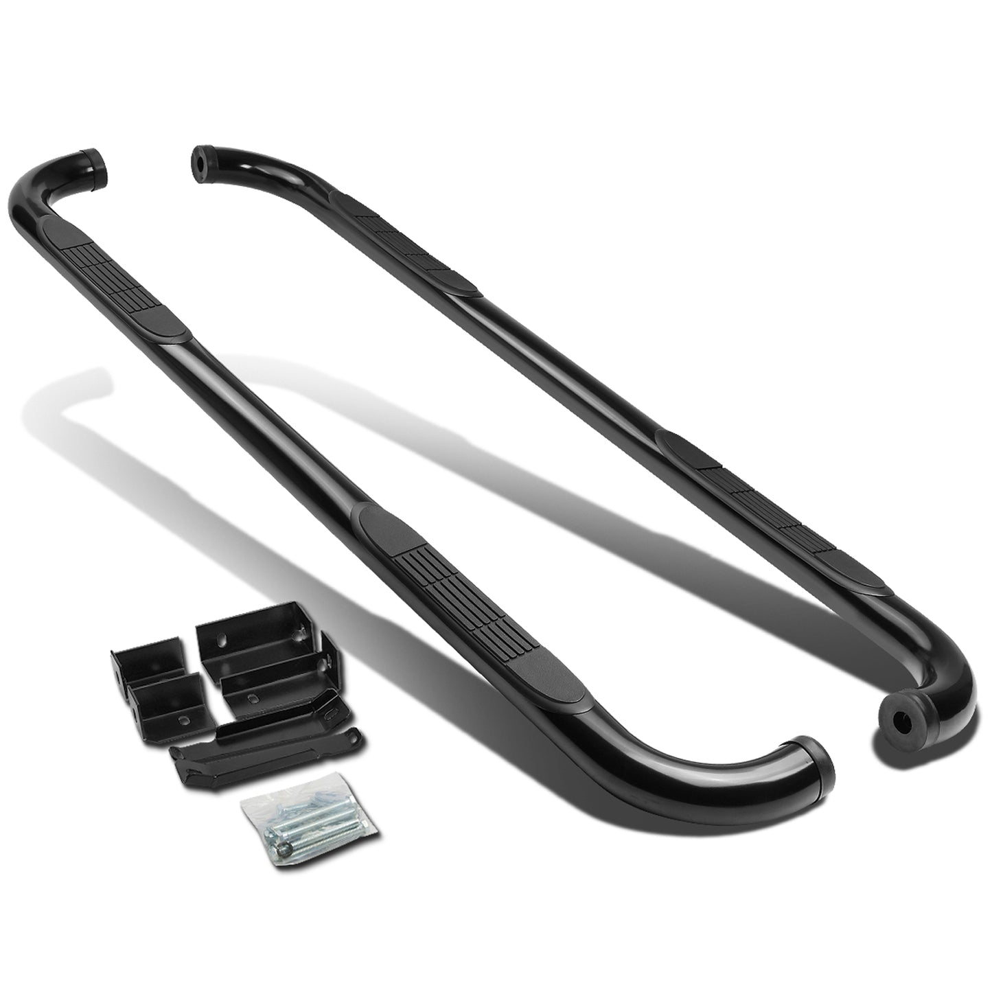 ESTRIBOS 3" - ROUND - 90 DEG - 99-16 CHEVY SILVERADO, GMC SIERRA - EXTENDED CAB - BLACK