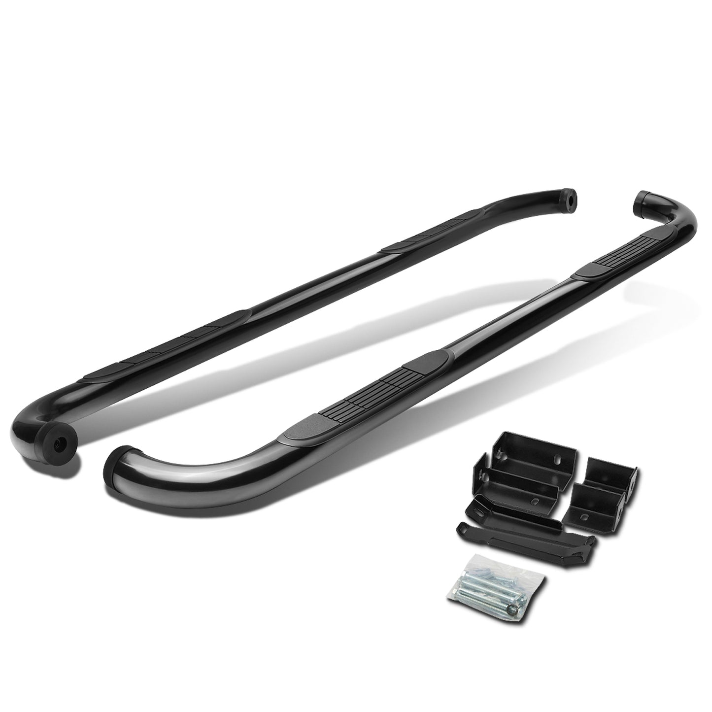 ESTRIBOS 3" - ROUND - 90 DEG - 99-16 CHEVY SILVERADO, GMC SIERRA - EXTENDED CAB - BLACK