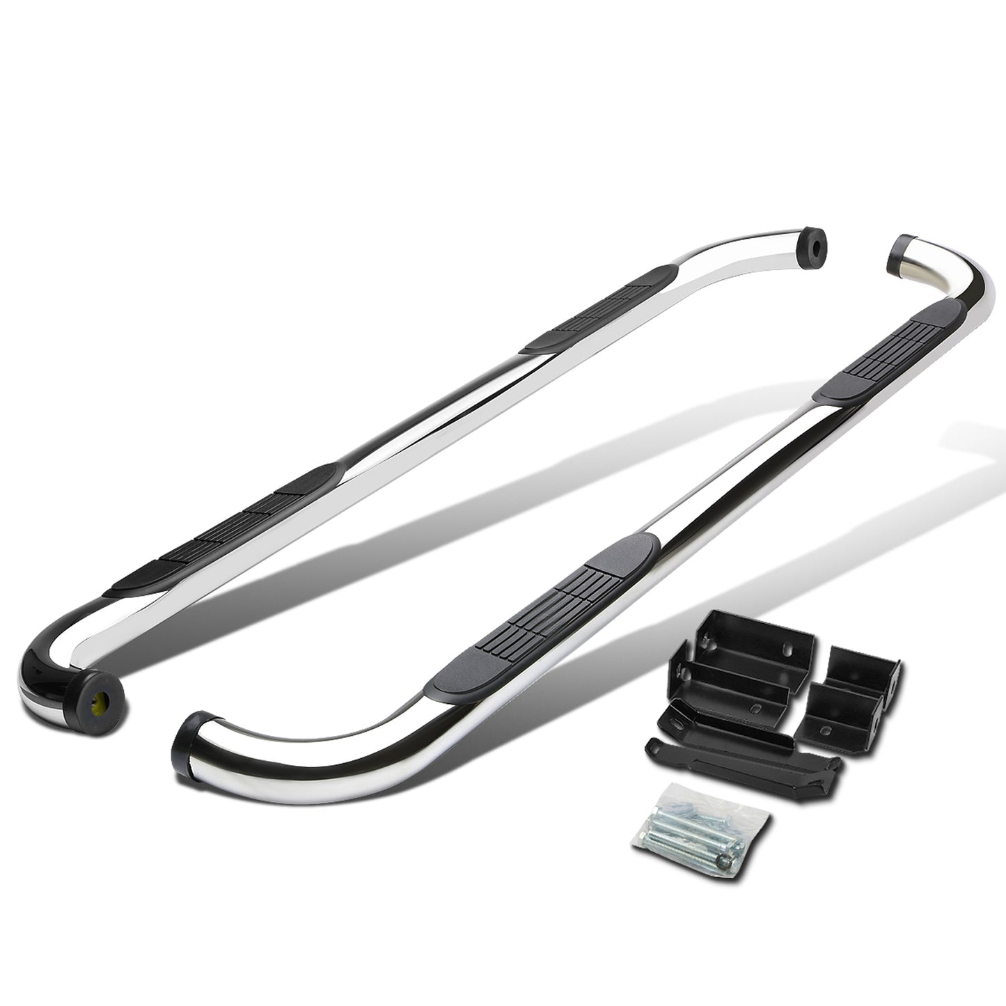 ESTRIBOS 3" - ROUND - 90 DEG - 99-16 CHEVY SILVERADO, GMC SIERRA - EXTENDED CAB - SILVER