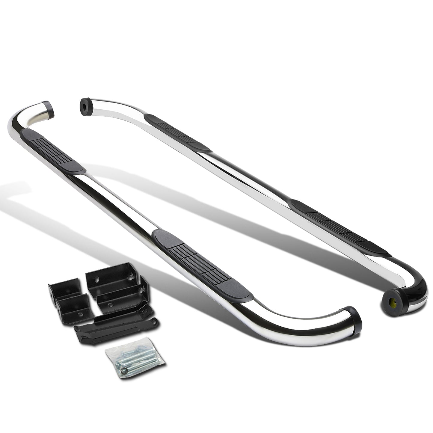 ESTRIBOS 3" - ROUND - 90 DEG - 99-16 CHEVY SILVERADO, GMC SIERRA - EXTENDED CAB - SILVER