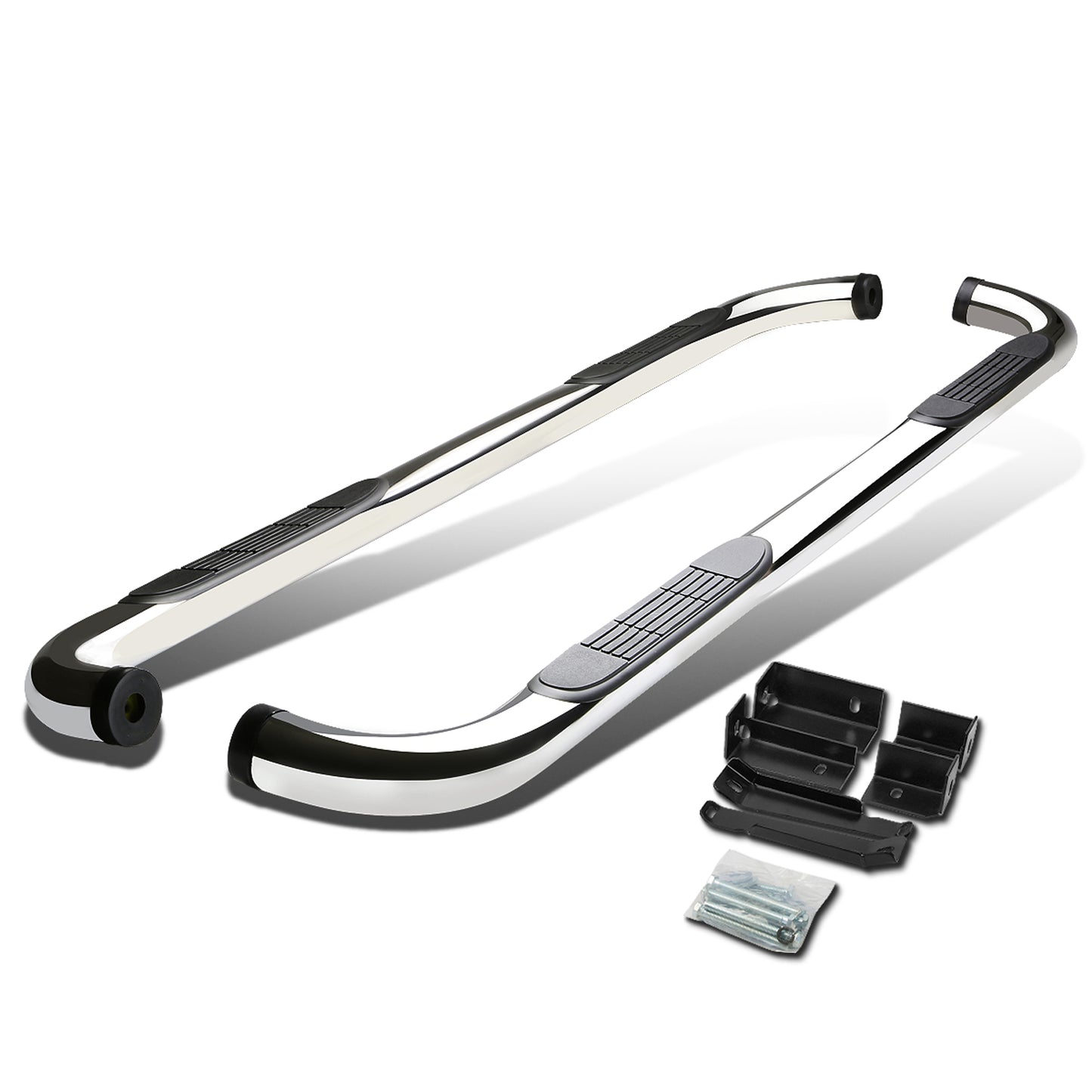 ESTRIBOS 3" - ROUND - 90 DEG - 99-16 CHEVY SILVERADO, GMC SIERRA - EXTENDED CAB - SILVER